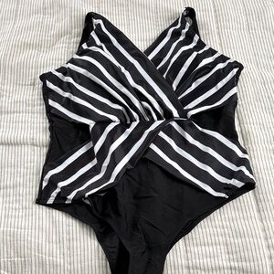 Black and White Striped One Piece